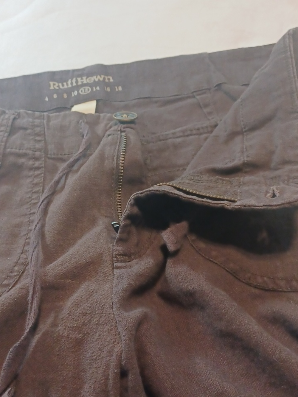 ruff hewn linen blend cargo capri pants womens size 12 brown  beach tie hem - Picture 6 of 10